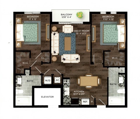 2 Bedrooms and 2 Bathrooms Floor Plans at Azola West Palm Beach, West Palm Beach, FL, 33411